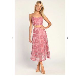 Lulu's Certainly Stylish Mauve Pink Burnout Floral Two-Piece Midi Dress